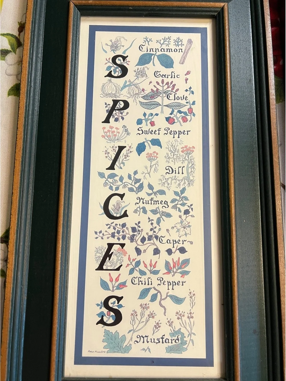 Vintage Framed Spices and Vegetables Botanical Prints Set of 2, 9x16.5 Inches